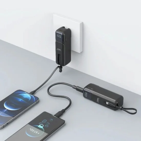 Pawa Hybrid 2-in-1 Charger & Power Bank with Built-in Cable & LED Display 5000mAh - Black